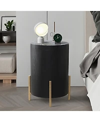 LuxenHome Black Mdf Round Side Table, 21.8” Tall with Metal Stand & Storage