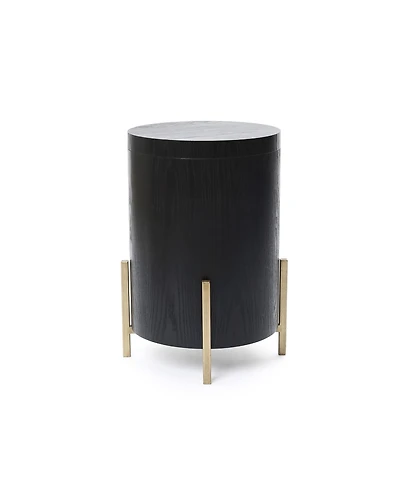 LuxenHome Black Mdf Round Side Table, 21.8” Tall with Metal Stand & Storage