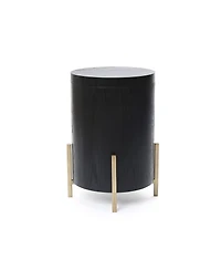 LuxenHome Black Mdf Round Side Table, 21.8” Tall with Metal Stand & Storage