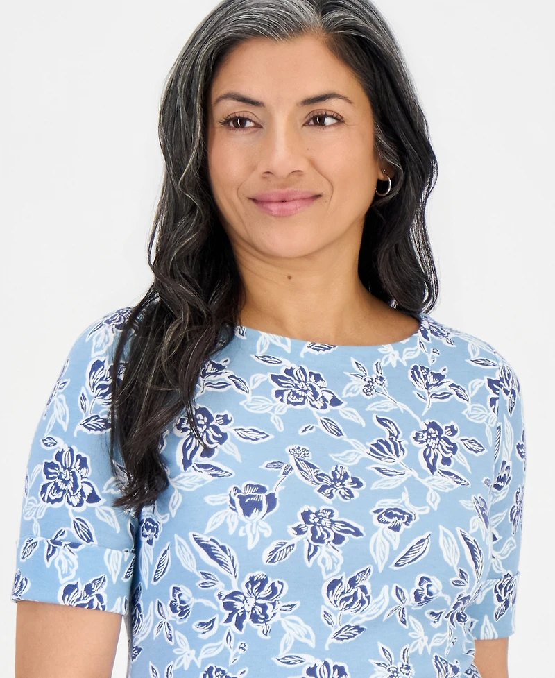 Style & Co Petite Floral Knit Elbow-Sleeve Top, Macy's Exclusive