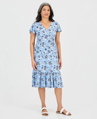 Style & Co Petite Printed Knit V-Neck Midi Dress, Macy's Exclusive