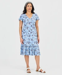 Style & Co Petite Printed Knit V-Neck Midi Dress, Macy's Exclusive