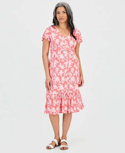 Style & Co Petite Printed Knit V-Neck Midi Dress, Macy's Exclusive