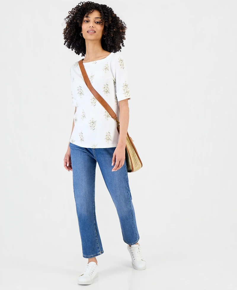 Style & Co Petite Floral Knit Elbow-Sleeve Top, Macy's Exclusive