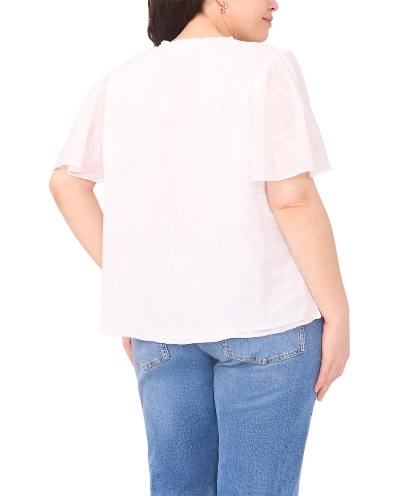 Vince Camuto Plus Tie Neck Short-Sleeve Top