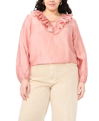 Vince Camuto Plus Ruffle V-Neck Top