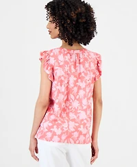 Style & Co Petite Tie-Neck Pintuck-Front Ruffled Top, Macy's Exclusive