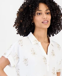 Style & Co Petite Cotton Printed Collared Popover Top, Macy's Exclusive