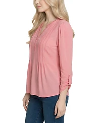 Ny Collection Women's Long-Sleeve Pleat Front Roll Tab Top