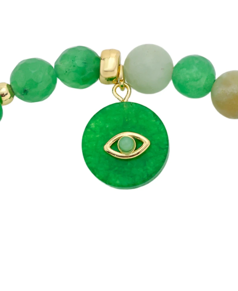 Unwritten Green Agate, Amazonite and Dyed Quartz Evil Eye Charm Stretch Bracelet