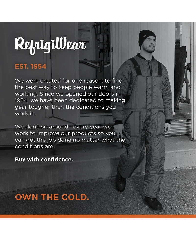 RefrigiWear Men's Cooler Wear Bib Overalls - 10°F Comfort, Insulated, Water-Repellent, Durable, Workwear for Freezer & Cold Environments