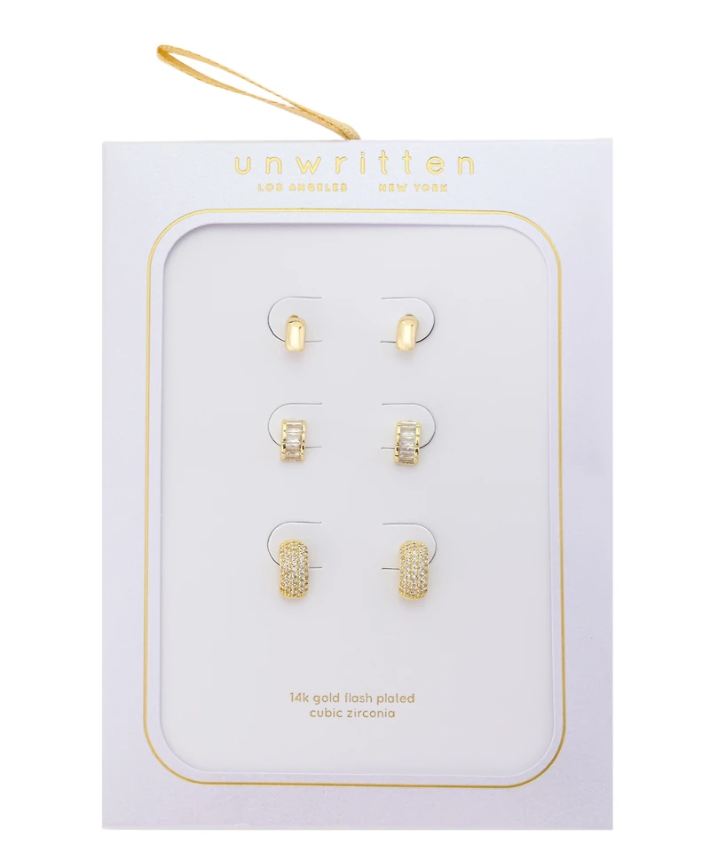 Unwritten Cubic Zirconia Mini Hoop Trio Earring Set