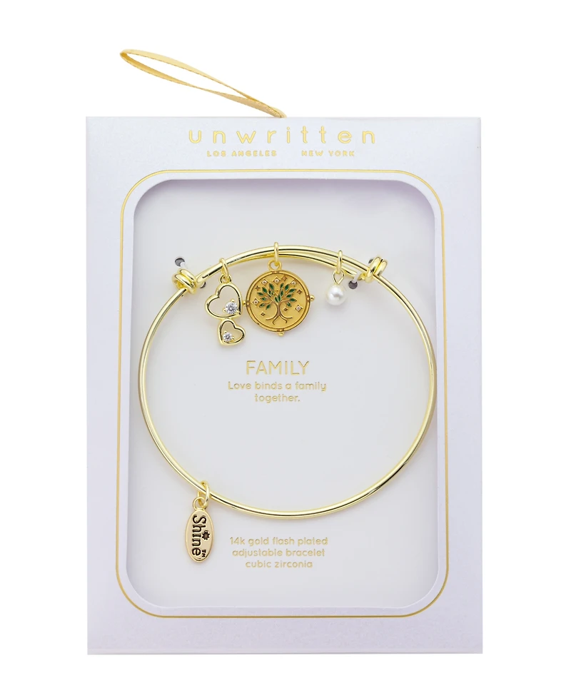 Unwritten Cubic Zirconia and Pearl Tree of Life Charm Bangle Bracelet