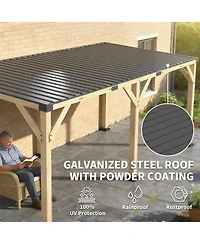 Outsunny 10'x20' Wood Gazebo, Hardtop Lean-to Gazebo Pergola, Light
