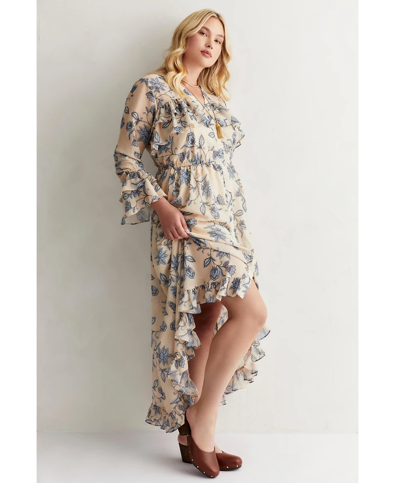 June & Vie Women's Ruffle Detail Maxi Shirt Dress