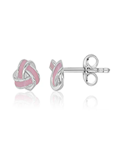 Macy's Pink Enamel Knot Stud Earrings in Rhodium Over Sterling Silver