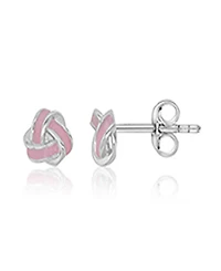 Macy's Pink Enamel Knot Stud Earrings in Rhodium Over Sterling Silver