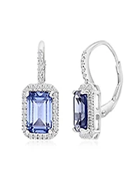 Macy's Polished Tanzanite & Cubic Zirconia Earrings in Rhodium Over Sterling Silver