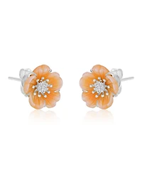 Macy's Diamond & Pink Imitation Pearl Flower Stud Earrings in Rhodium Over Sterling Silver