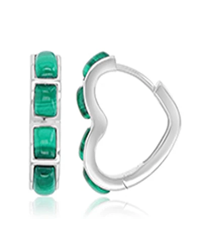 Macy's Malachite Heart Huggie Earrings in Rhodium Over Sterling Silver