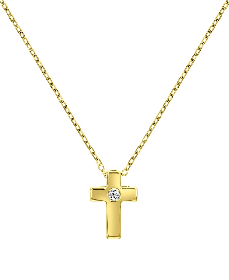 Macy's Cubic Zirconia Cross Necklace in 14k Yellow Gold Over Sterling Silver