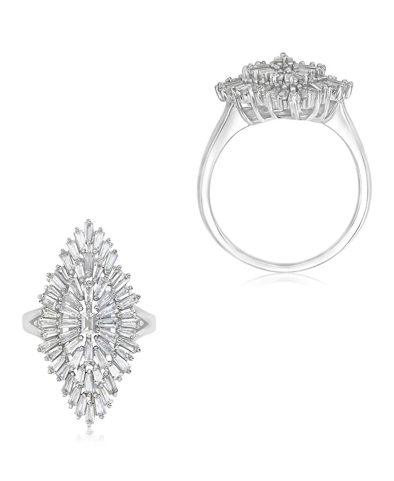 Macy's Polished Cubic Zirconia Cocktail Ring in Rhodium Over Sterling Silver