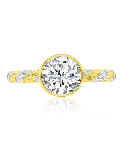 Macy's Cubic Zirconia Bezel Twisted Ring 14k Yellow Gold Over Sterling Silver