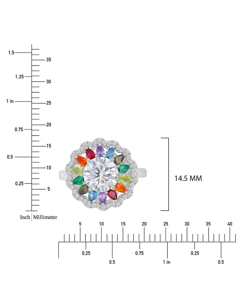 Macy's Multicolor Cubic Zirconia Large Flower Ring in Rhodium Over Sterling Silver