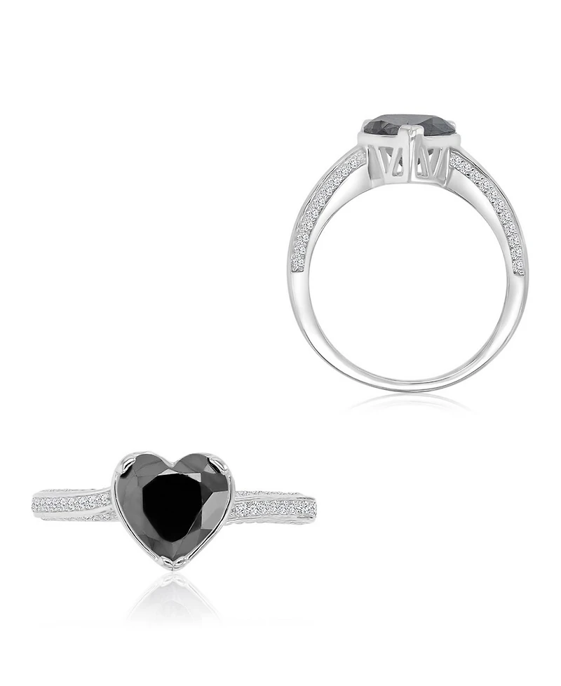 Macy's Heart-Shaped Black & Cubic Zirconia Ring in Rhodium Over Sterling Silver