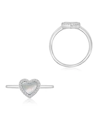 Macy's Cubic Zirconia and Imitation Pearl Heart Ring Rhodium Over Sterling Silver