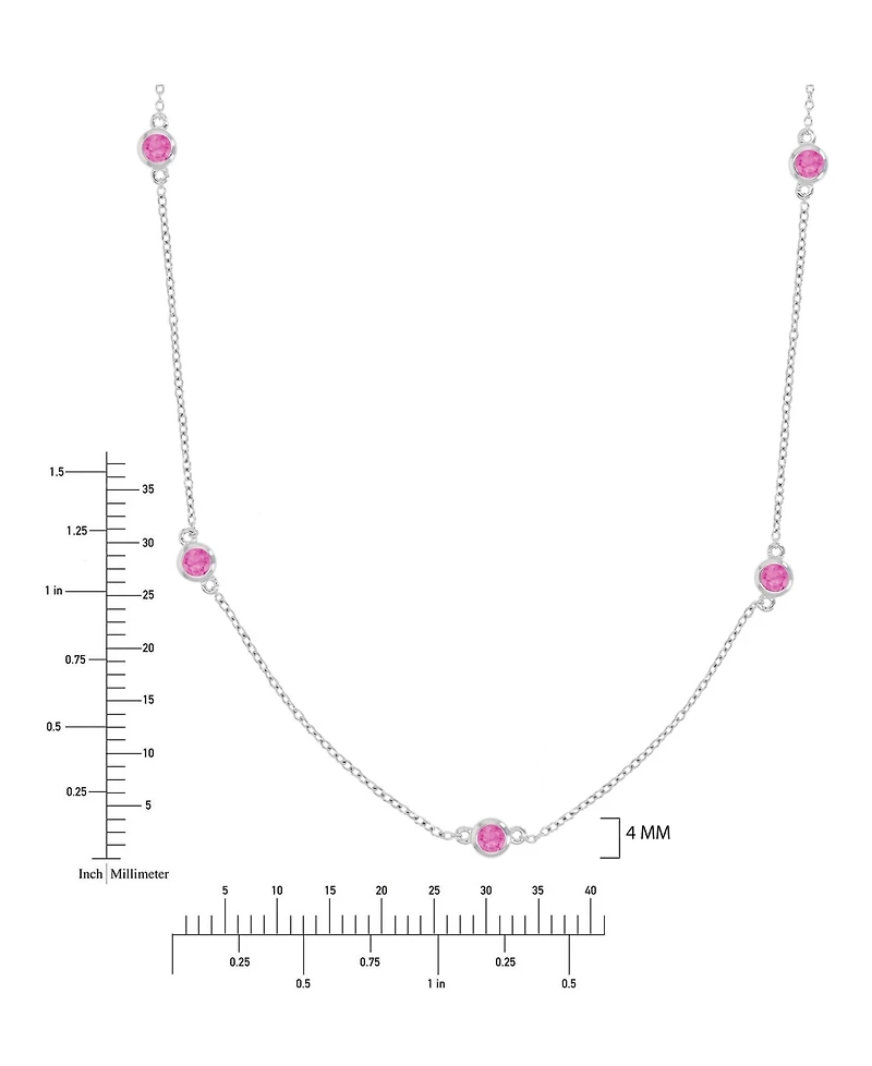 Macy's Pink Sapphire Station Necklace in Rhodium Over Sterling Silver