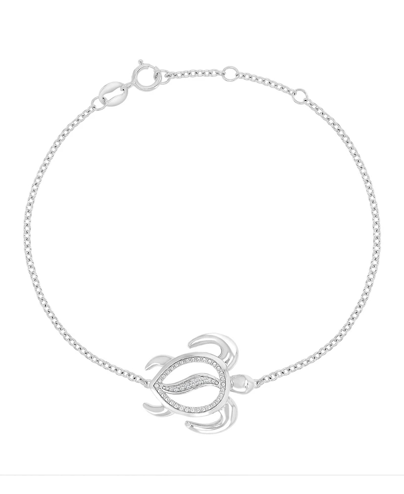 Macy's Diamond Accent Sea Turtle Bracelet in Rhodium Over Sterling Silver
