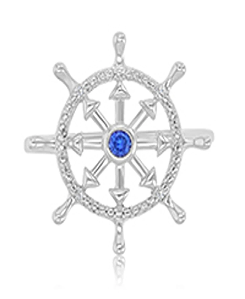 Macy's Diamond Accent & Created Blue Sapphire Rudder Ring in Rhodium Over Sterling Silver