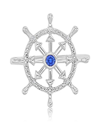 Macy's Diamond Accent & Created Blue Sapphire Rudder Ring in Rhodium Over Sterling Silver