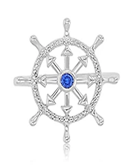 Macy's Diamond Accent & Created Blue Sapphire Rudder Ring in Rhodium Over Sterling Silver
