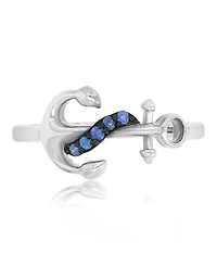 Macy's Created Blue Sapphire Anchor Ring Rhodium Over Sterling Silver