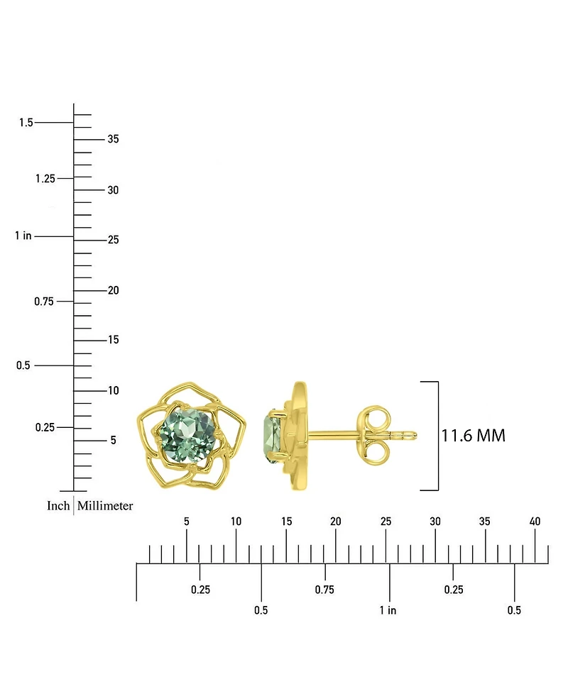 Macy's Created Green Sapphire Flower Stud Earrings in 14k Yellow Gold Over Sterling Silver