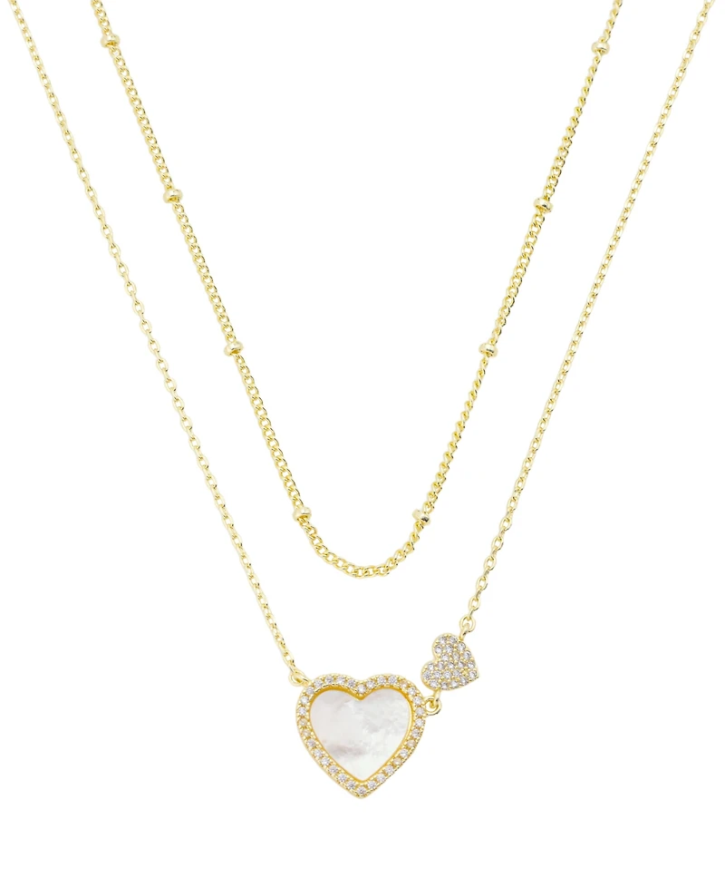 Unwritten Cubic Zirconia Double Heart Layered Necklace Set