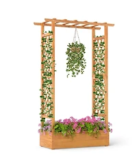 Slickblue Wood Raised Garden Bed 70" with Lattice Trellis for Plants