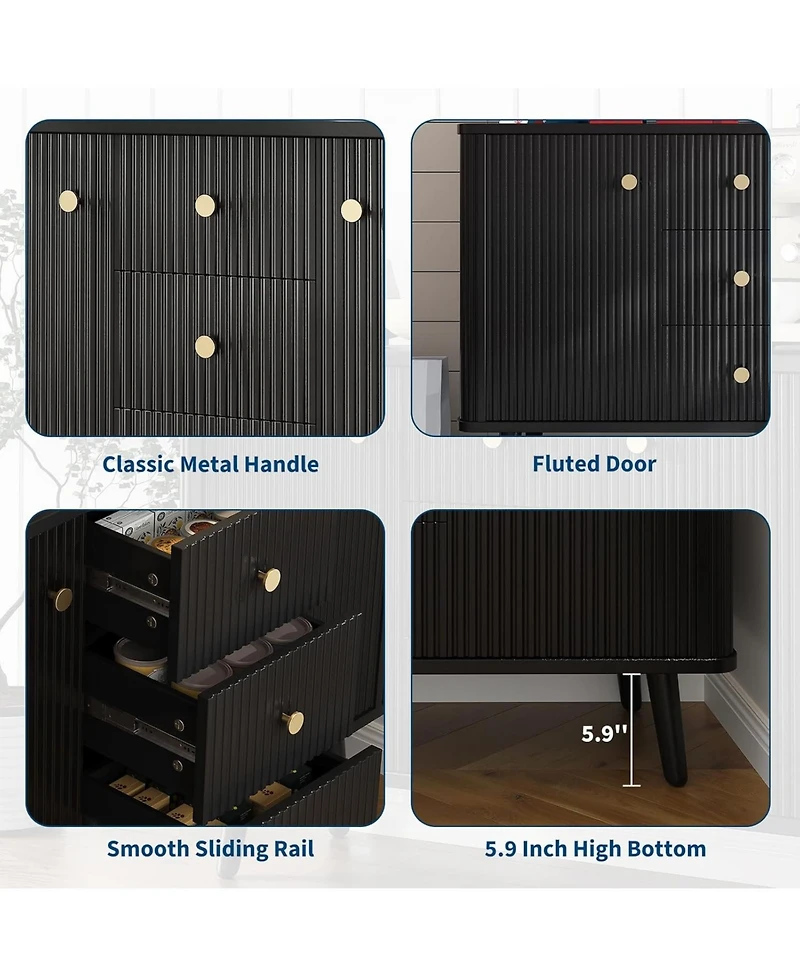 gaomon 47" Modern Fluted Sideboard Buffet Cabinet with 3 Drawers, Slim Kitchen Storage Cabinet, Wood Coffee Bar Station for Dining Room Living Ro