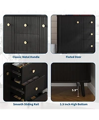 gaomon 47" Modern Fluted Sideboard Buffet Cabinet with 3 Drawers, Slim Kitchen Storage Cabinet, Wood Coffee Bar Station for Dining Room Living Ro