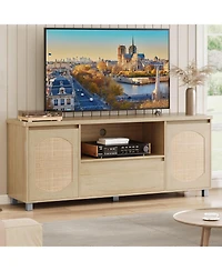 Gaomon 63" Rattan Tv Stand for TVs up to 70", Modern Entertainment Center with Storage Drawer & Open Shelves Media Cabinet