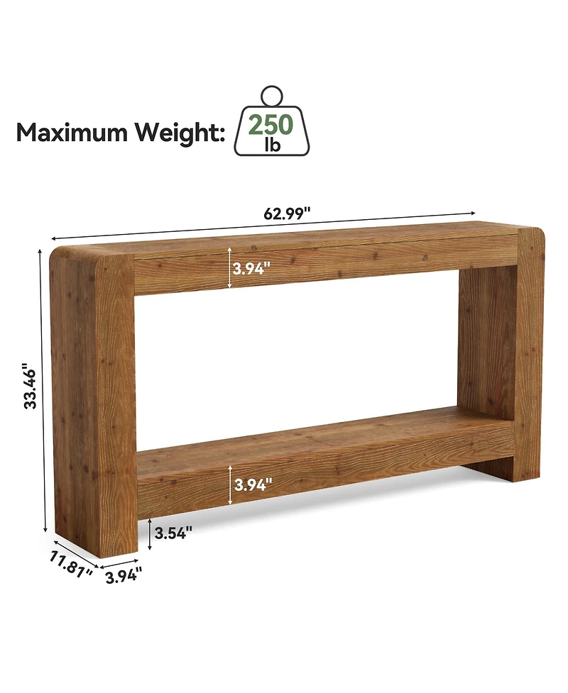Tribesigns Solid Wood Console Table with Storage, 63-Inch Farmhouse Entryway Table, 2-Tier Narrow Sofa Console Behind Couch
