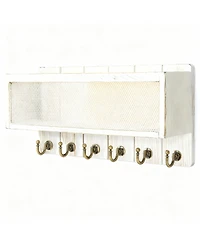 Yigii Rustic Key & Mail Holder with 6 Hooks - Sturdy Wood Steel, Space-Saving, Easy Install