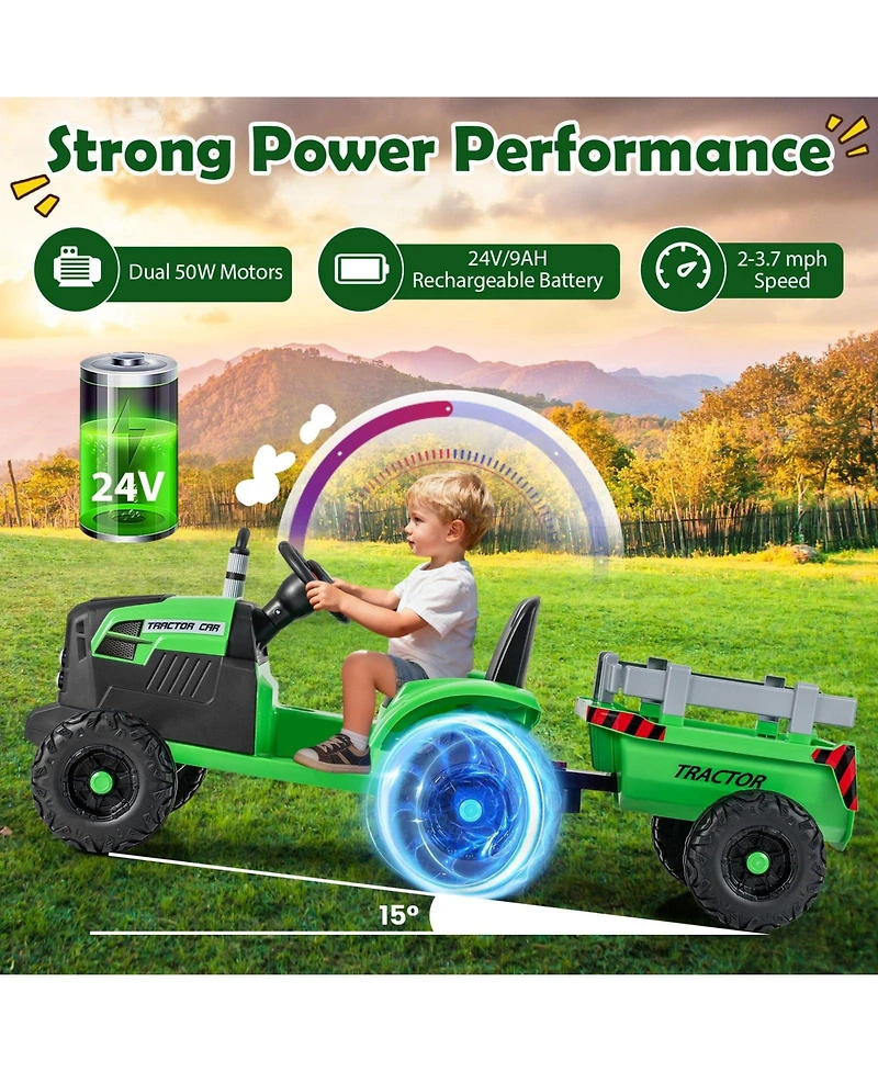 Mecale 24V Ride-On Tractor for Kids with Detachable Trailer & Remote Control