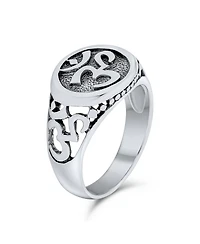 Bling Jewelry Inspirational Om Signet Ring With Devanagari Script Oxidized .925 Sterling Silver