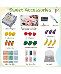 Mecale Wooden Kids Grocery Store Playset Pretend Supermarket with Shopping Cart