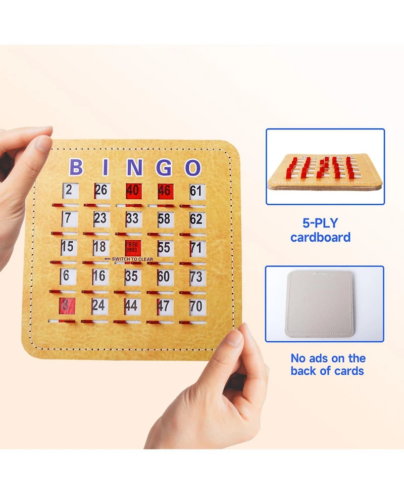 Gse Games & Sports Expert Shutter Bingo Cards, Easy-Read Large Print Bingo Cardboard with Sliding Windows (100-Pack)