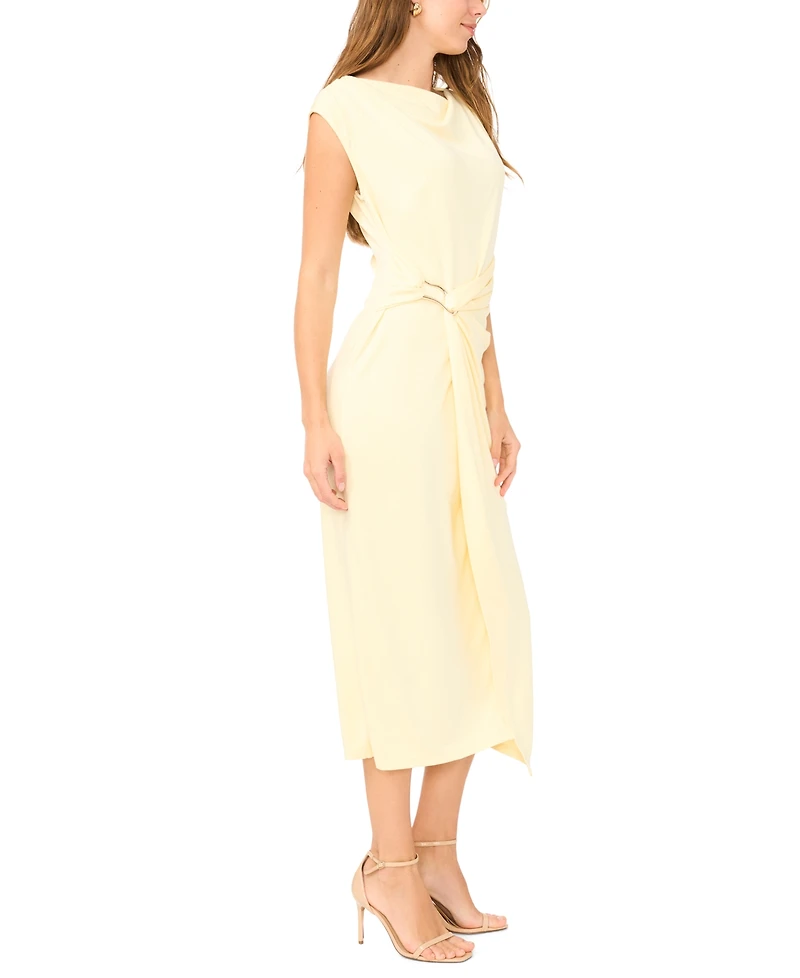 Msk Women's Sleeveless Boat-Neck Ponte-Knot Wrap Midi Dress