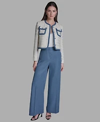 Bcbg Women's Shoulder Padding Braided Denim Jacket